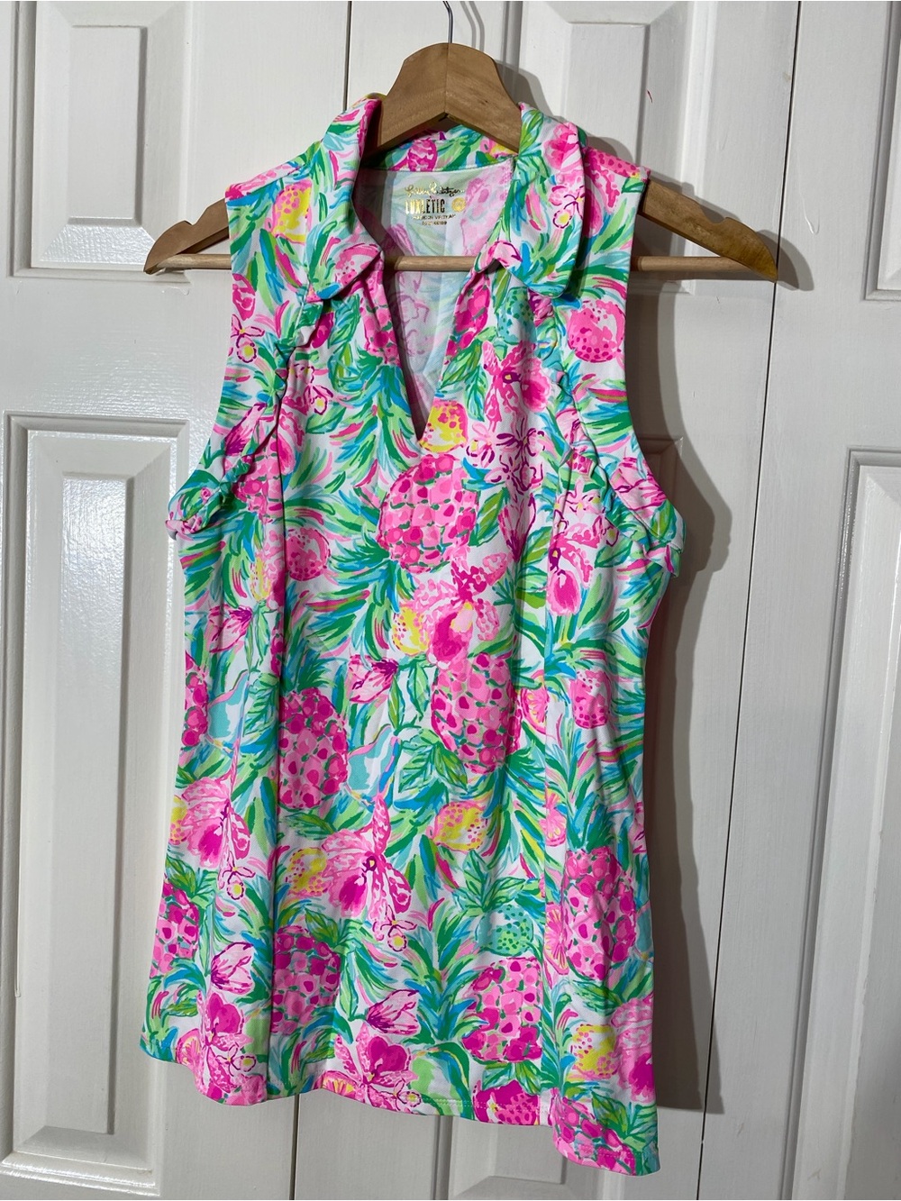 Lilly Pulitzer Luxletic Martina Polo Top- Pink & Green